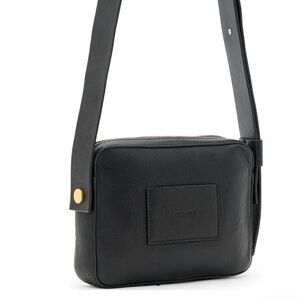AllSaints Lucille Womens Black Leather Crossbody Bag Wide Adjustable Strap NWOT